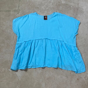 Linen Tunic Top Blue Turquoise Oversized Women's XXL-3X Lagenlook Boho